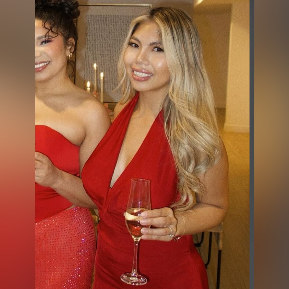Missguided Red Maxi Dress Cowl Plunge Halter Neck Backless